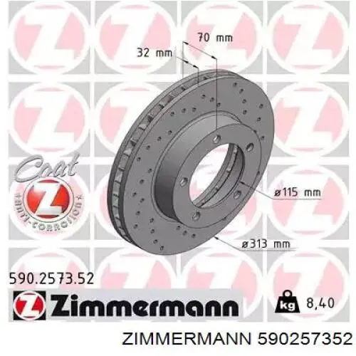 590.2573.52 Zimmermann tarcza hamulcowa przednia