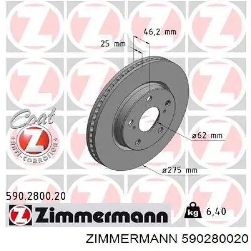 Tarcza hamulcowa przednia Zimmermann 590280020 cena, od 45,27 USD