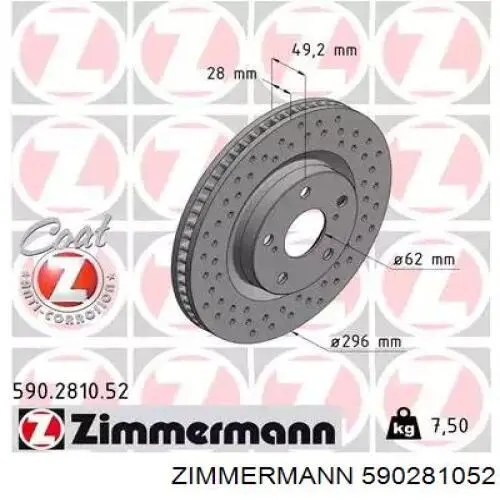 590281052 Zimmermann tarcza hamulcowa przednia