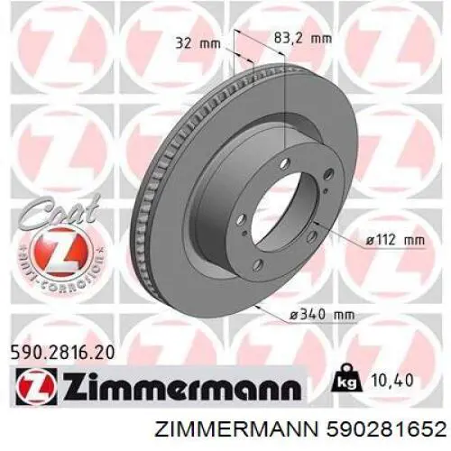 Tarcza hamulcowa przednia Zimmermann 590281652 cena, od 76,61 USD