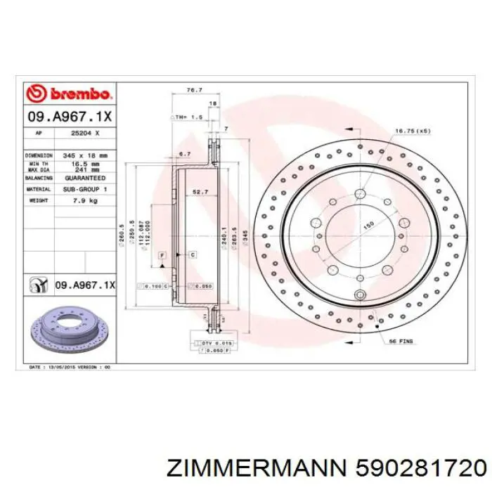 Tarcza hamulcowa tylna Zimmermann 590281720 cena, od 70,61 USD