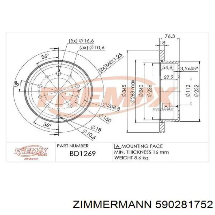 Do koszyka 590281752 Zimmermann Tarcza hamulcowa tylna