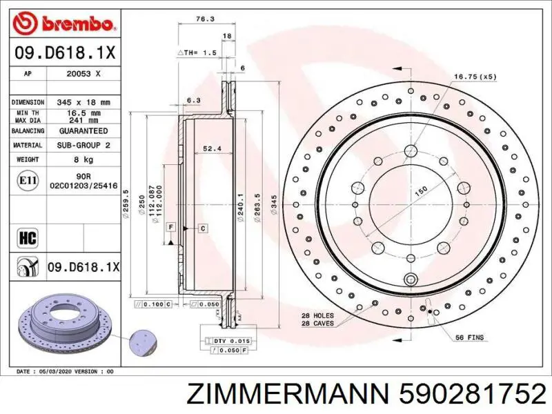 Tarcza hamulcowa tylna Zimmermann 590281752 cena, od 71,06 USD