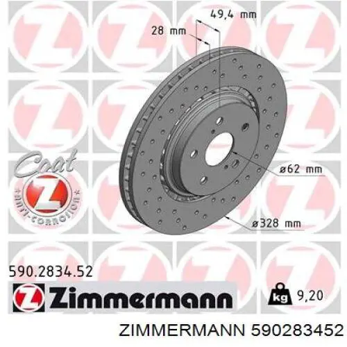 Tarcza hamulcowa przednia Zimmermann 590283452 cena, od 114,07 USD