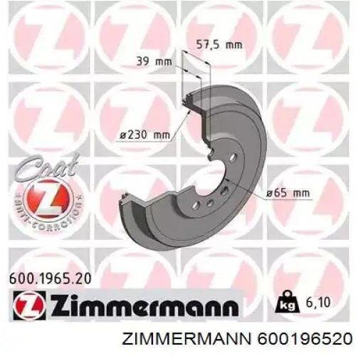 Bęben hamulcowy tylny Zimmermann 600196520 cena, od 47,97 USD