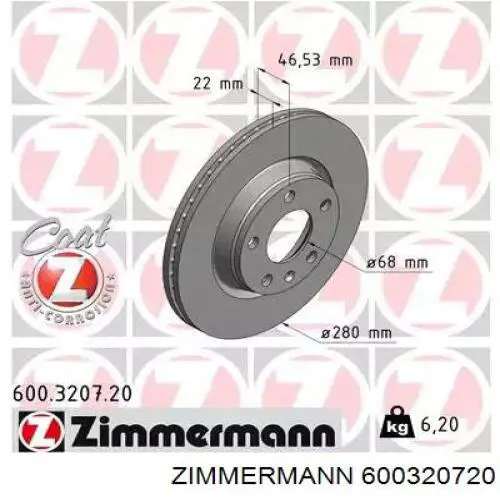 Tarcza hamulcowa przednia Zimmermann 600320720 cena, od 47,07 USD