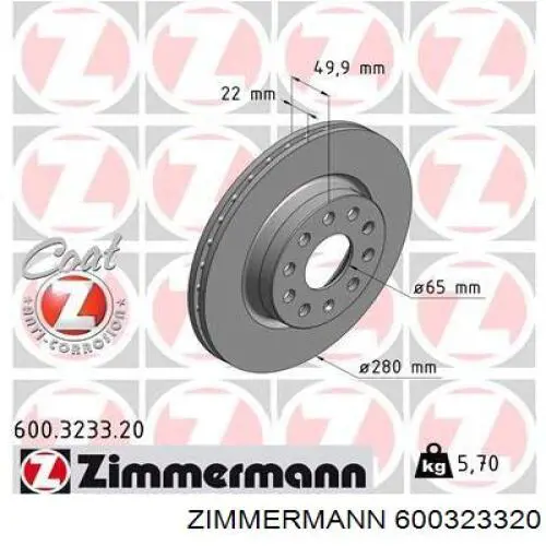 Do koszyka 600323320 Zimmermann Tarcza hamulcowa przednia