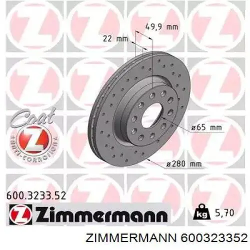 Tarcza hamulcowa przednia Zimmermann 600323352 cena, od 41,85 USD