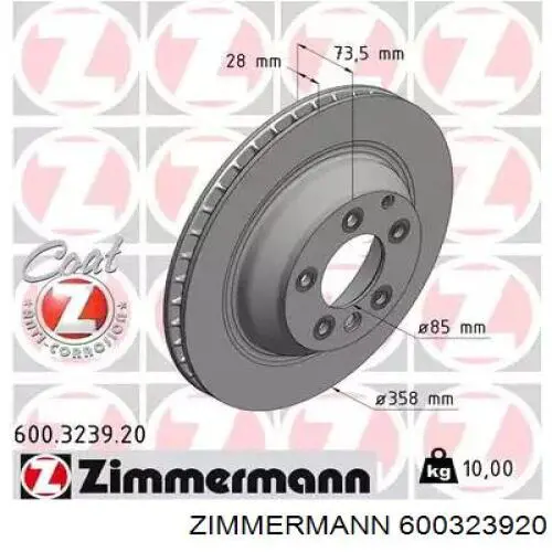 Tarcza hamulcowa tylna Zimmermann 600323920 cena, od 98,13 USD