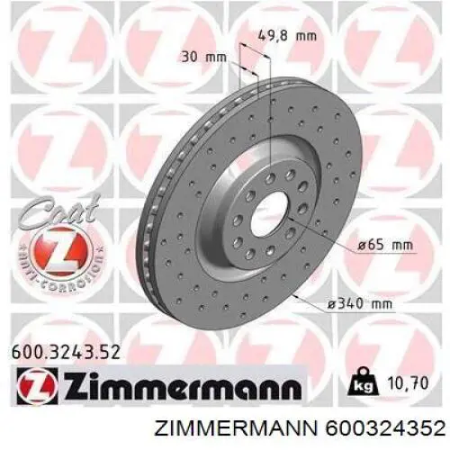 Tarcza hamulcowa przednia Zimmermann 600324352 cena, od 92,81 USD