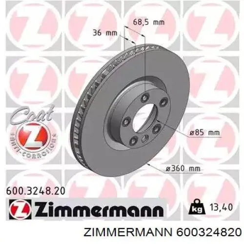 Tarcza hamulcowa przednia Zimmermann 600324820 cena, od 128,02 USD