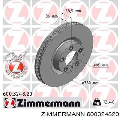 Do koszyka 600324820 Zimmermann Tarcza hamulcowa przednia