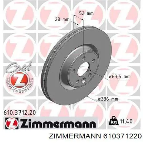 Tarcza hamulcowa przednia Zimmermann 610371220 cena, od 97,77 USD