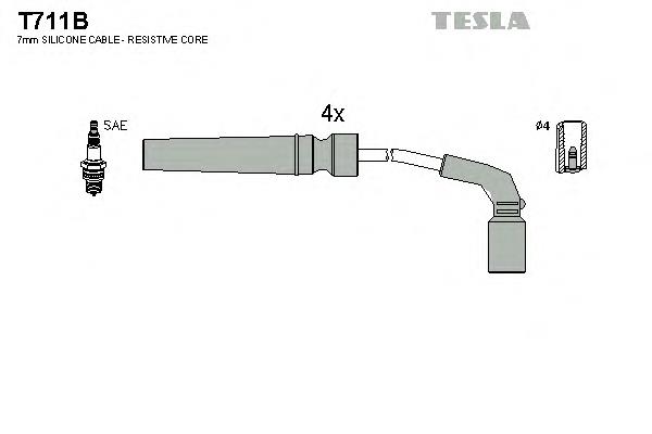 T711B Tesla zestaw przewodów wysokiego napięcia