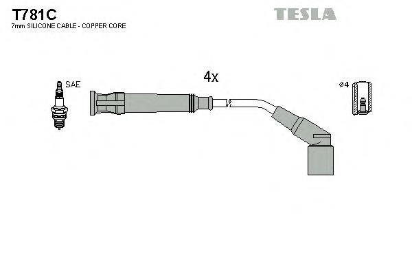 T781C Tesla zestaw przewodów wysokiego napięcia