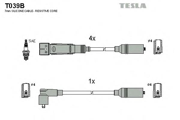 T039B Tesla zestaw przewodów wysokiego napięcia