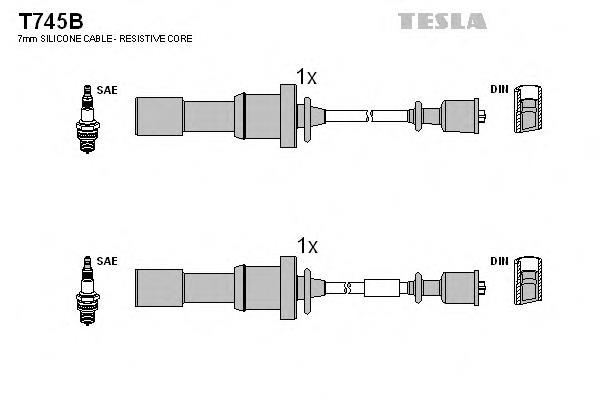 T745B Tesla zestaw przewodów wysokiego napięcia