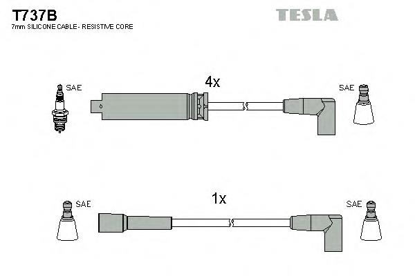 T737B Tesla zestaw przewodów wysokiego napięcia