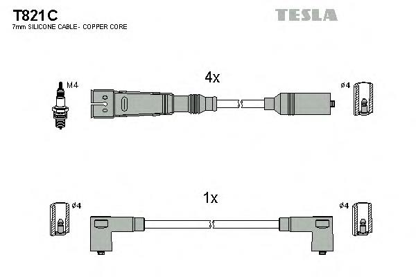 Zestaw przewodów wysokiego napięcia T821C Tesla