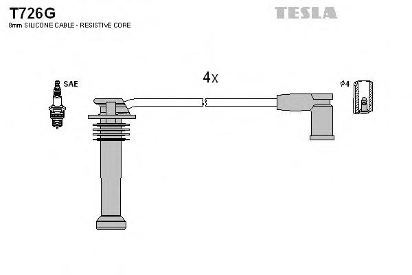 T726G Tesla zestaw przewodów wysokiego napięcia