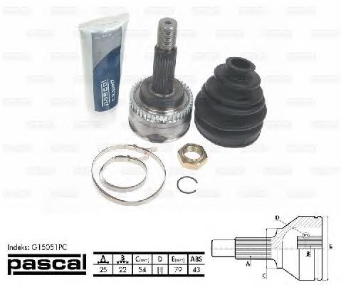 Przegub homokinetyczny przedni zewnętrzny Pascal G15051PC cena, od 41,29 USD