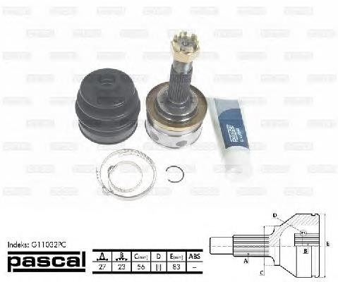 Przegub homokinetyczny przedni zewnętrzny Pascal G11032PC cena, od 55,77 USD