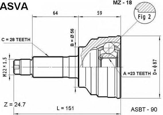 Do koszyka G56825600 Mazda Przegub homokinetyczny przedni zewnętrzny