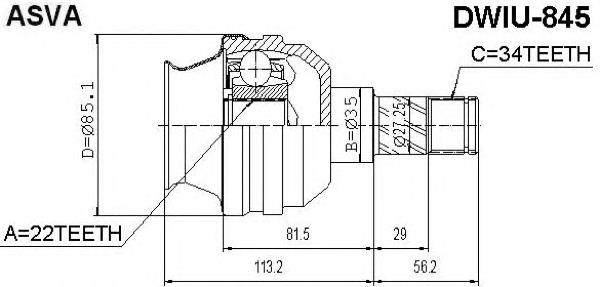 DWIU845 Asva przegub homokinetyczny przedni wewnętrzny