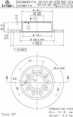Do koszyka 08950211 Brembo Tarcza hamulcowa tylna