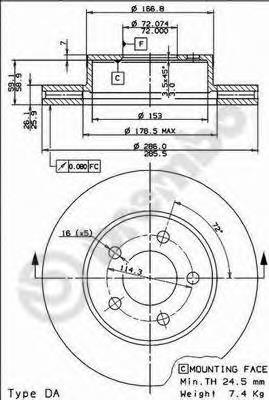 Tarcza hamulcowa przednia YL2Z1V125AB Ford