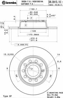 Tarcza hamulcowa tylna 08B41311 Brembo