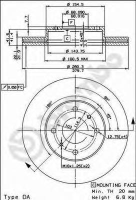 09.5254.20 Brembo tarcza hamulcowa przednia