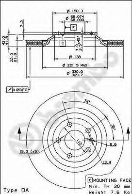 09884221 Brembo Tarcza hamulcowa tylna