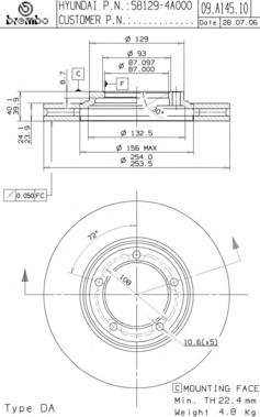 Do koszyka 09A14510 Brembo Tarcza hamulcowa przednia