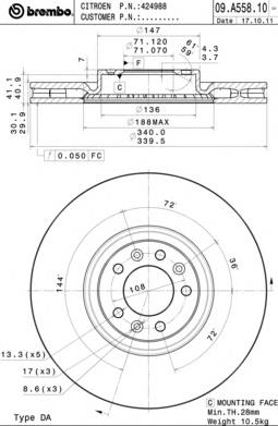 1611840980 Peugeot/Citroen tarcza hamulcowa przednia