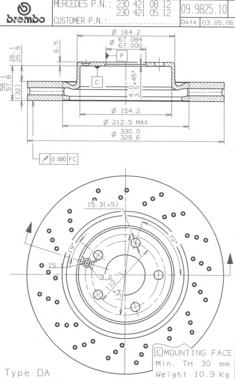 09.9825.11 Brembo tarcza hamulcowa przednia