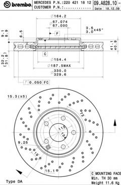 Tarcza hamulcowa przednia 09A82811 Brembo