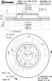 Tarcza hamulcowa przednia Brembo 09B27210 cena, od 58,82 USD
