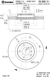 09.B266.11 Brembo tarcza hamulcowa przednia