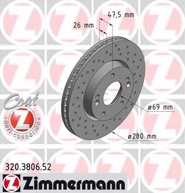 320.3806.52 Zimmermann tarcza hamulcowa przednia