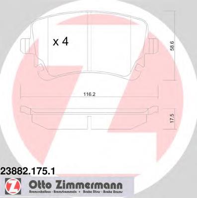 238821751 Zimmermann okładziny (klocki do hamulców tarczowych tylne)