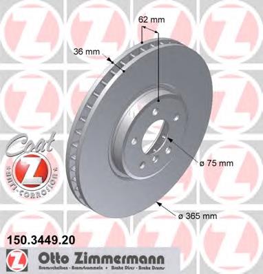 150.3449.20 Zimmermann tarcza hamulcowa przednia