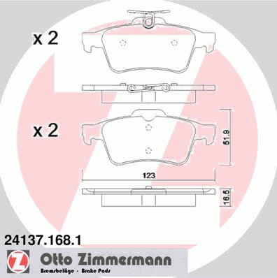 24137.168.1 Zimmermann okładziny (klocki do hamulców tarczowych tylne)