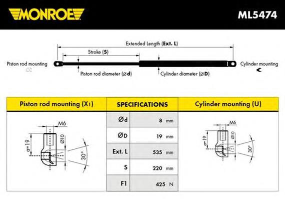 ZS07009 Japan Parts amortyzator klapy bagażnika (3/5 drzwi-tylnych)