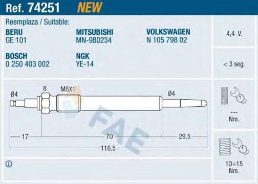 Świeca żarowa VAG 0250403002 cena, od 7,97 USD