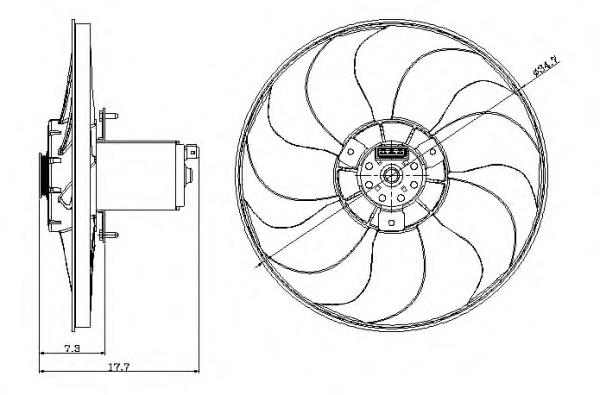 Do koszyka 3A0959455 VAG Wentylator elektryczny układu chłodzenia kompletny (silnik+wirnik)