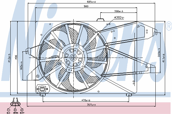 Wentylator elektryczny układu chłodzenia kompletny (silnik+wirnik) 85482 Nissens