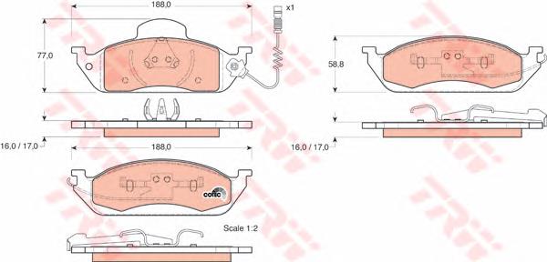 Klocki hamulcowe przednie tarczowe TRW GDB1378 cena, od 33,50 USD