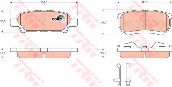 Okładziny (klocki) do hamulców tarczowych tylne Mitsubishi MZ690586 cena, od 17,21 USD