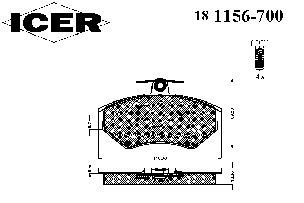 181156-700 Icer klocki hamulcowe przednie tarczowe